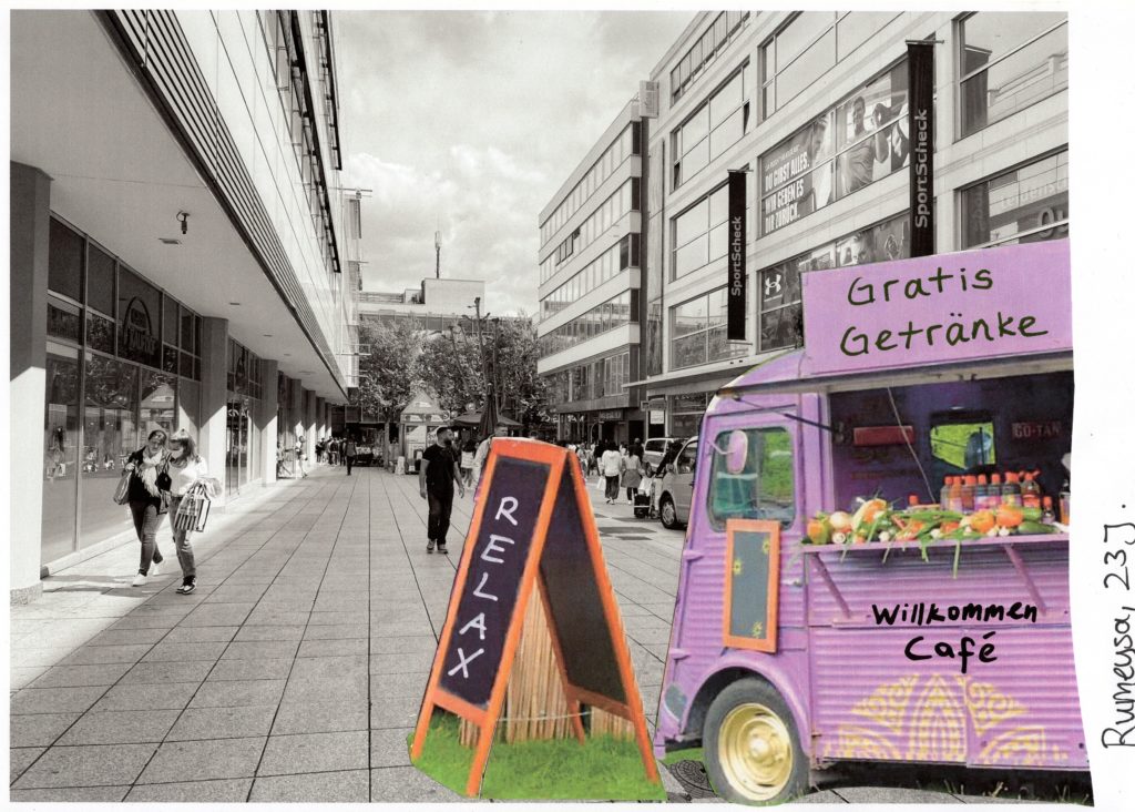 Das Bild zeigt die Königstraße. Dort ist ein Foodtruck eingezeichnet, der ein mobiles Massagestudio darstellt