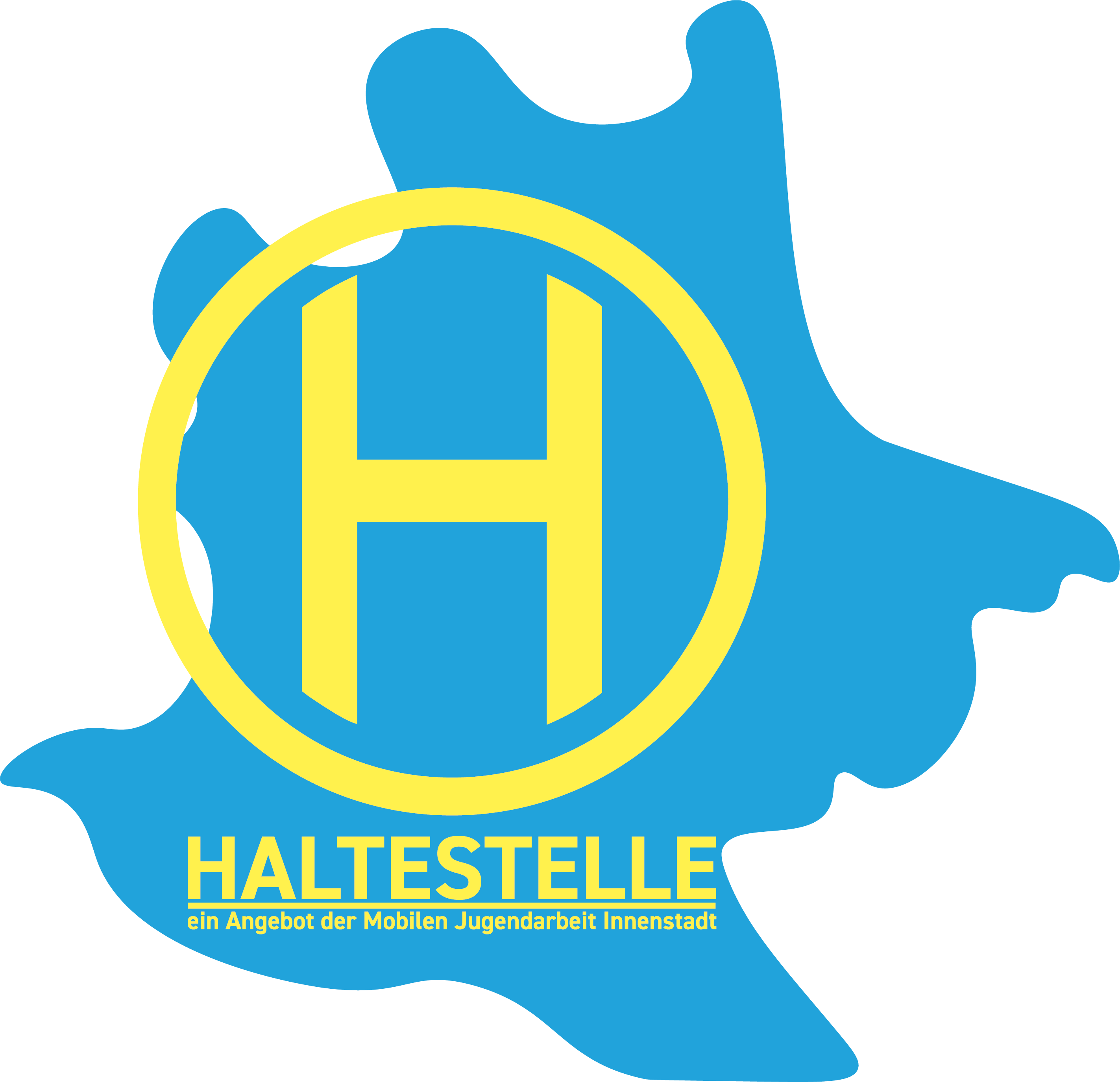 Das Logo der HALTESTELLE ist ein H in einem gelben Kreis.